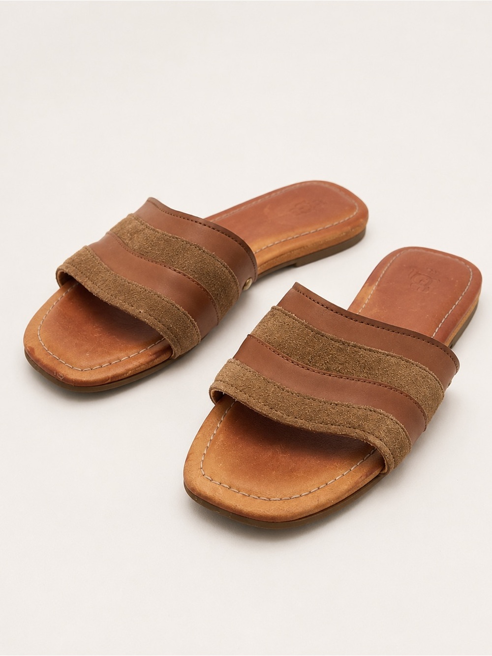 UGG Brown Leather Suede Slide Sandals Size 7 - Picture 2 of 4